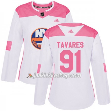 Nainen NHL New York Islanders Pelipaita John Tavares 91 Adidas 2017-2018 Valkoinen Vaaleanpunainen Fashion Authentic